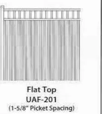 Ultra Aluminum UAF-201 Flat Top panel with 1-5/8 inch picket spacing, style drawing