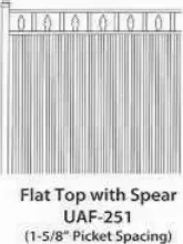 Ultra Aluminum UAF-251 Flat Top with Spear panel with 1-5/8 inch picket spacing, style drawing