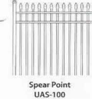 Ultra Aluminum UAS-100 Spear Point aluminum fence panel style drawing