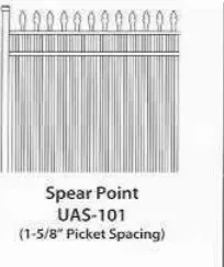 Ultra Aluminum UAS-101 Spear Point panel with 1-5/8 inch picket spacing, style drawing