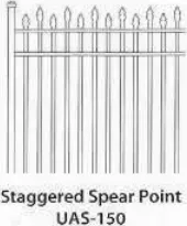 Ultra Aluminum UAS-150 Staggered Spear Point aluminum fence panel style drawing