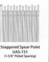Ultra Aluminum UAS-151 Staggered Spear Point panel with 1-5/8 inch picket spacing, style drawing