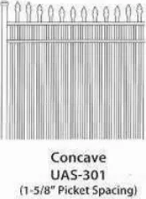 Ultra Aluminum UAS-301 Concave panel with 1-5/8 inch picket spacing, style drawing