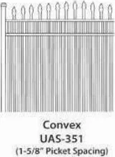 Ultra Aluminum UAS-351 Convex panel with 1-5/8 inch picket spacing, style drawing